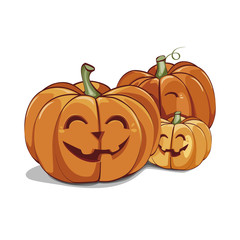 Halloween laughing pumpkins on white. Vector illustration. Halloween poster. Background.