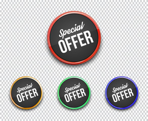 Special offer circle banners isolated on transparent background. Can be used on any background. Vector illustration.