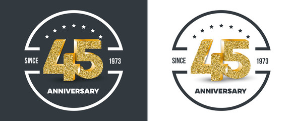45th Anniversary logo on dark and white background. 45-year anniversary banners. Vector illustration.