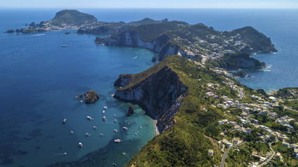 Aerial view of Ponza, island of the Italian Pontine Islands archipelago in the Tyrrhenian Sea,...
