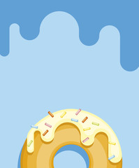 colorful berry donut isolated on blue pastel background. Top View Donut in bright glaze for postcards, menu design, cafe decoration, delivery box. bright food card. vector Doughnut illustration