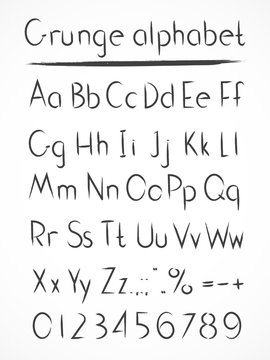 Vector hand drawn alphabet in style grung. Normal type.