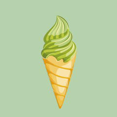 soft ice cream in a waffle cone. Vector illustration on pastel background. 