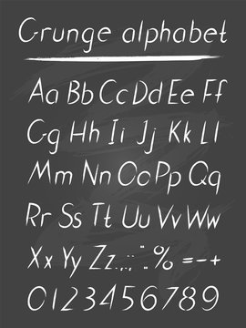Vector hand drawn alphabet in style grung. Italic type.