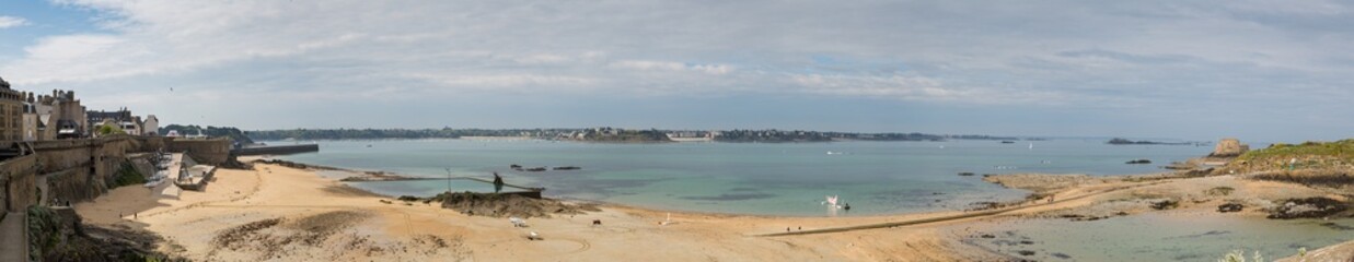 Panoramic view of St Malo beach with Dinard in the background
