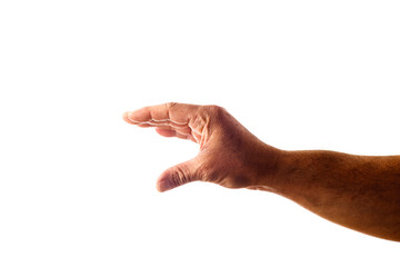 Adult male hand showing gesture isolated on white