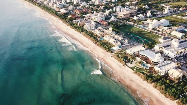 Drone aerial footage of Bombinhas Mariscal Beach in Santa Catarina, Brazil