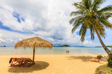 Umbrella and chair on the tropical beach in  Koh Mak island, Trat province,Thailand