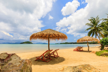 Umbrella and chair on the tropical beach in  Koh Mak island, Trat province,Thailand
