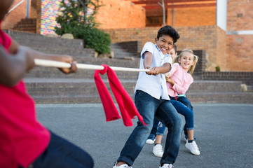 Children playing tug of war