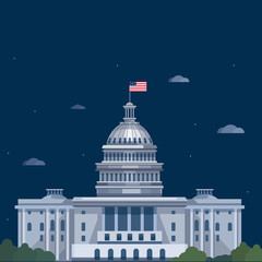 Fototapeta na wymiar White house at night. vector flat illustration. Washington DC. icon