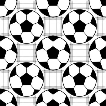 Seamless pattern with a soccer ball in a black  - white colors. 
