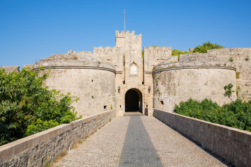 Obraz premium The medieval Gate Ampuaz in Rhodes Town, Mediterranean Sea, Rhodes Island, Greece