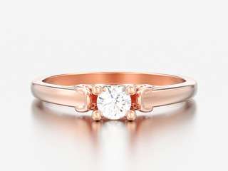 3D illustration rose gold solitaire wedding diamond ring with heart prongs