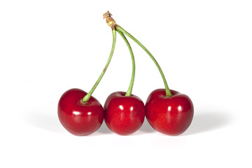 Red ripe cherry on a white background