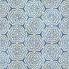 Native batik seamless watercolor artistic boho style colorful square pattern.