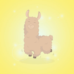 Cartoon llama. Cute lama. Alpaca. Card on colorful background. Vector