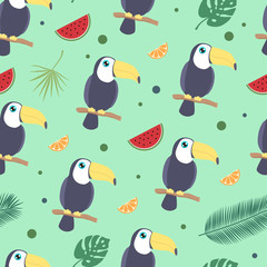 Toucan tropical seamless background.