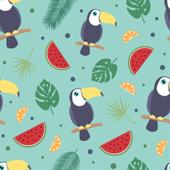 Toucan tropical seamless background.