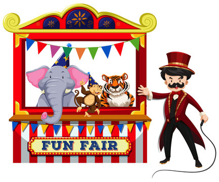 Animal Circus Show on White Background