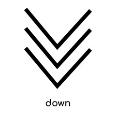 down icon vector sign and symbol isolated on white background, down logo concept, outline symbol, linear sign