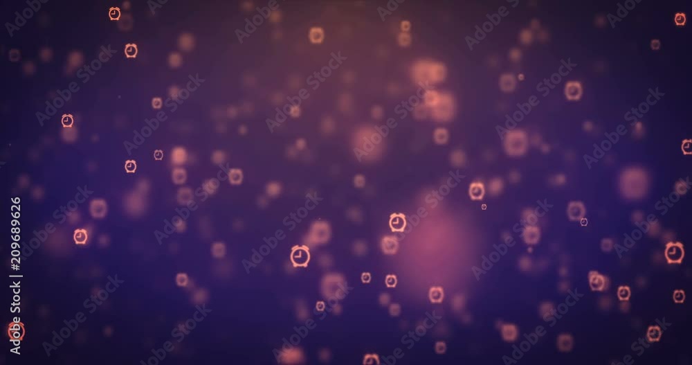 Poster loopable animation modern moving orange alarm clock icons