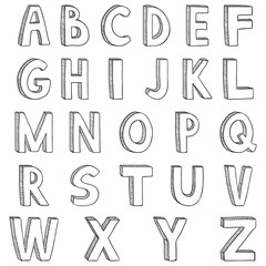Vector Set of Black Sketch English Alphabet Letters.