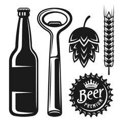 Beer elements and objects in monochrome style