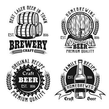 Beer and brewery vintage emblems, labels, badges