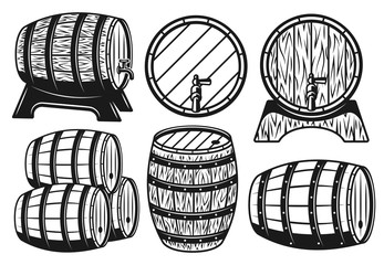 Wooden barrels different variants vector objects