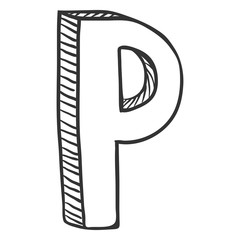 Vector Single Doodle Sketch Illustration - The Letter P