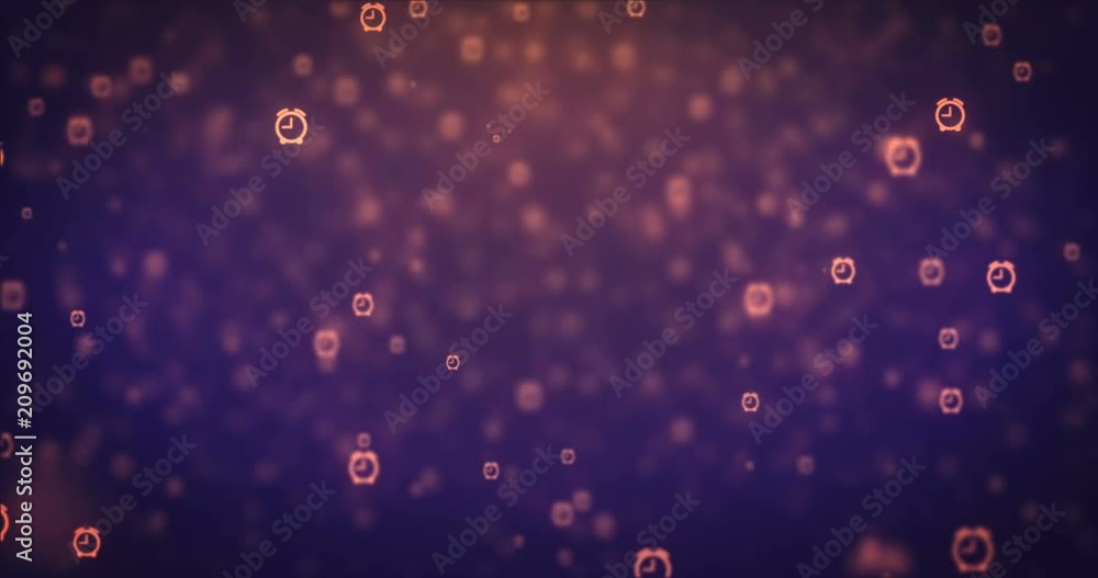 Poster loopable animation modern moving orange alarm clock icons