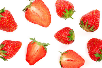Strawberries isolated on white background. Top view. Flat lay pattern