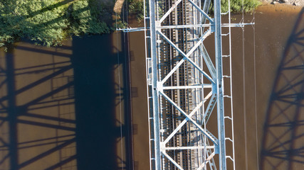 Gauja river railroad bridge Latvia aerial drone top view