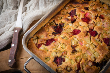 Rhubarb cake from the oven.