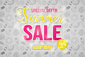 Summer Sale - shiny flyer with special offer. Vector.