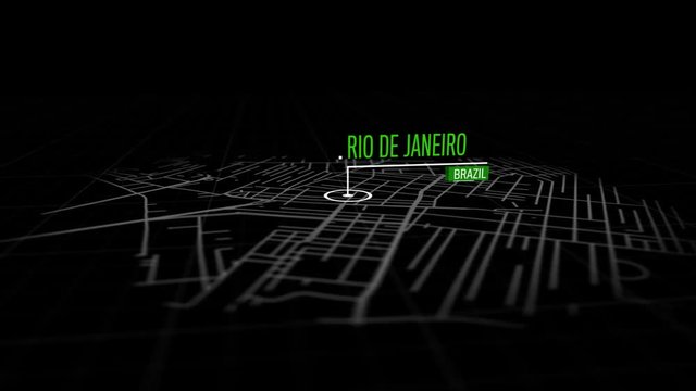 Locations Rio de Janeiro, Brazil. Animation of marking a point  in the city of Rio de Janeiro, Brazil. Location of the city, large shopping center. Video in 4K with resolution of 3840x2160.