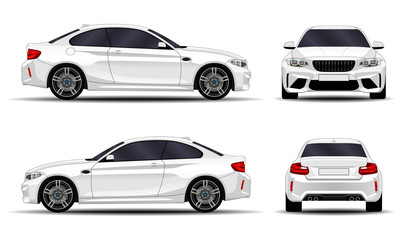 realistic car. sport coupe. front view; side view; back view.
