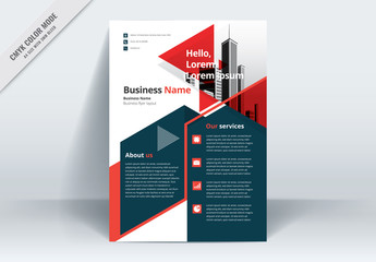 Red triangle corporate flyer, flier design template. A4 size CMYK. Vector illustration