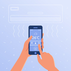 Smart air conditioning system set up and controlled with a smartphone