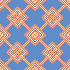 Fototapeta premium Orange seamless pattern. Bright geometric background with blue and yellow design