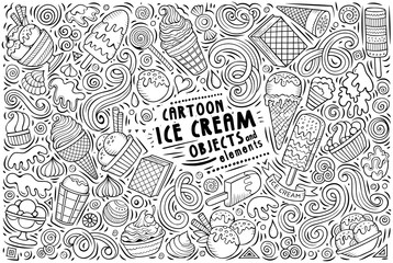 Vector doodle cartoon set of Ice Cream items, objects and symbols