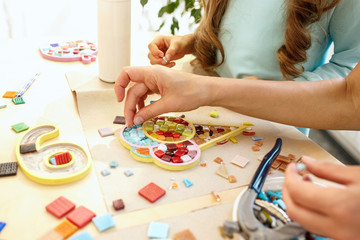 mosaic puzzle art for kids, children's creative game.