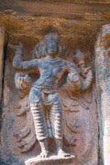 Brahma, creator god, third niche at the base of agra-mandapa, Airavatesvara Temple, Darasuram, Tamil Nadu