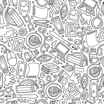 Cartoon cute hand drawn Design and Art seamless pattern