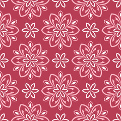 Fototapeta na wymiar Red and beige floral seamless pattern. Pale red colored background