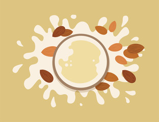 Almond milk splashing effect with almond set.
