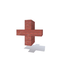 Fototapeta premium Conceptual red heavy rough masonry constructed font or type, brick construction industry piece isolated white background. Educative architecture material, aged texture surface 3D illustration design