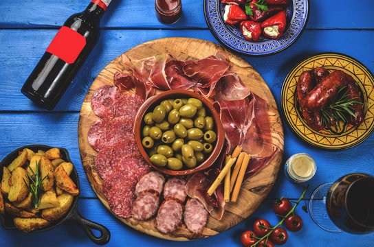 Table with Spanish tapas