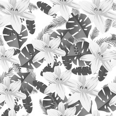 Seamless flower garder liliya pattern. Botany flora decoration. Vector drawing.